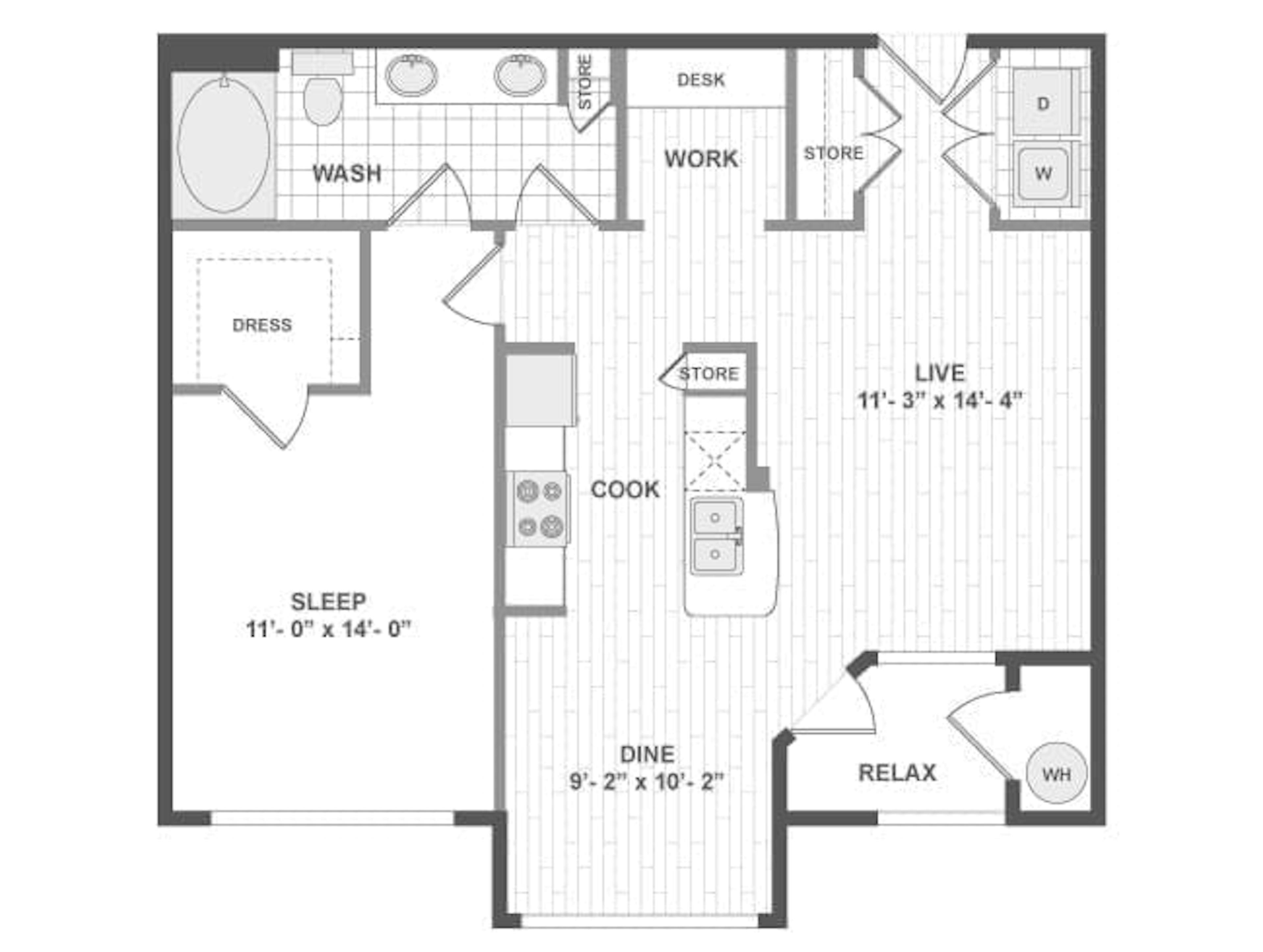 A4 floor plan, 1 Bedroom, 1 Bathroom at AMLI RidgeGate apartments