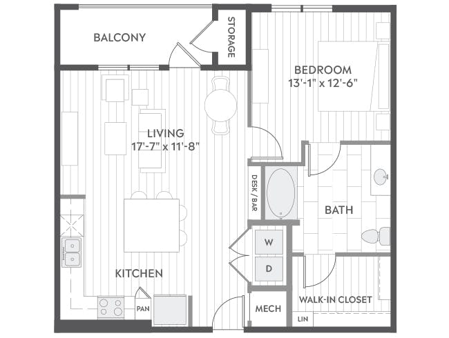 A4b floor plan, 1 Bedroom, 1 Bathroom at AMLI Branch Park apartments