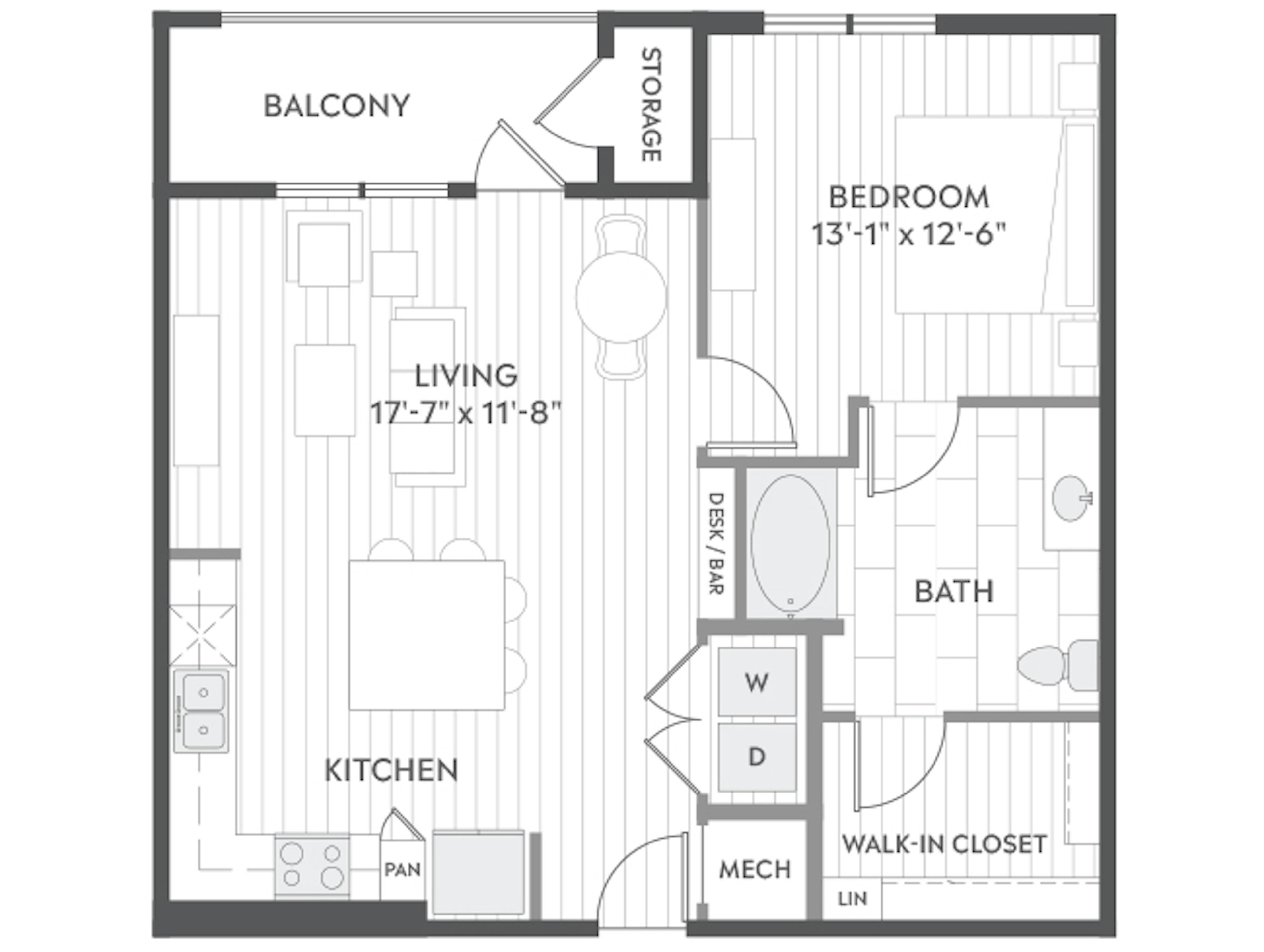 A4b floor plan, 1 Bedroom, 1 Bathroom at AMLI Branch Park apartments