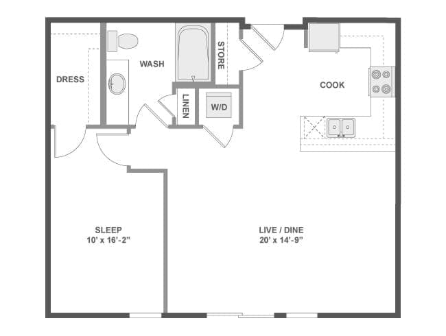 A4 floor plan, 1 Bedroom, 1 Bathroom at AMLI Wallingford apartments
