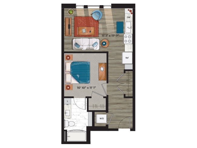 A2NW floor plan, 1 Bedroom, 1 Bathroom at AMLI at Uptown apartments