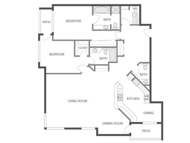 C13P floor plan, 2 Bedroom, 2 Bathroom, Penthouse at AMLI Bellevue Park apartments