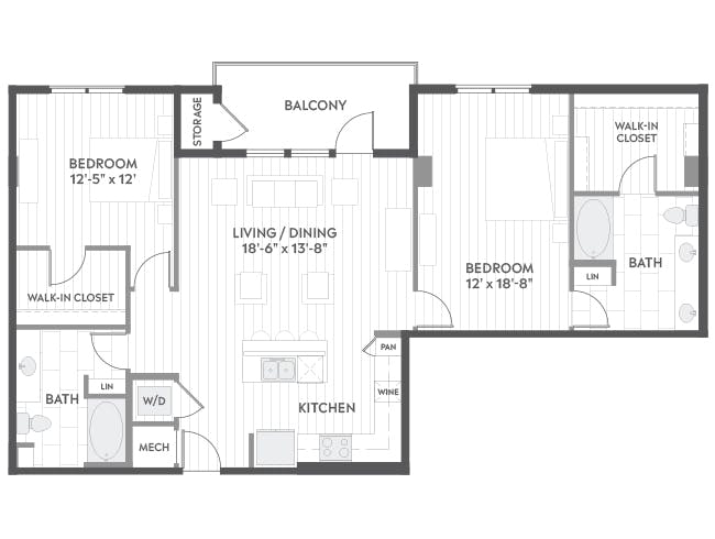 C7 floor plan, 2 Bedroom, 2 Bathroom at AMLI Branch Park apartments