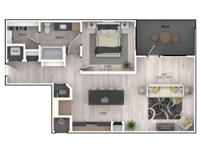 A4a floor plan, 1 Bedroom, 1 Bathroom at AMLI RiNo apartments