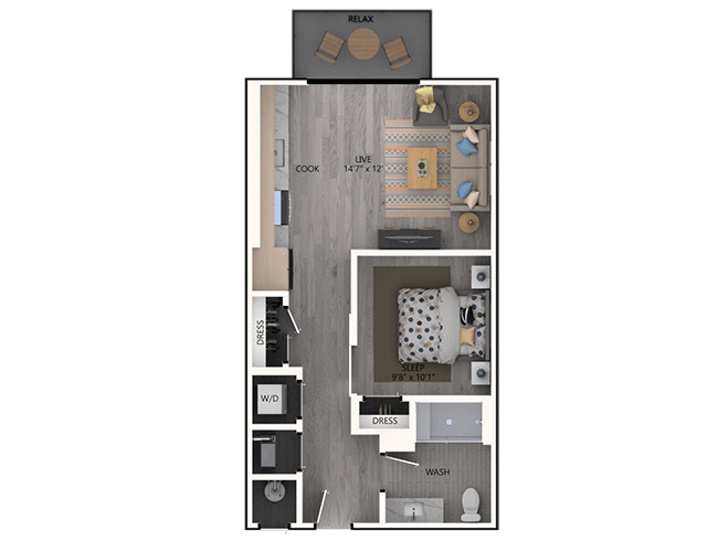 E3 floor plan, Studio, 1 Bathroom at AMLI Broadway Park apartments