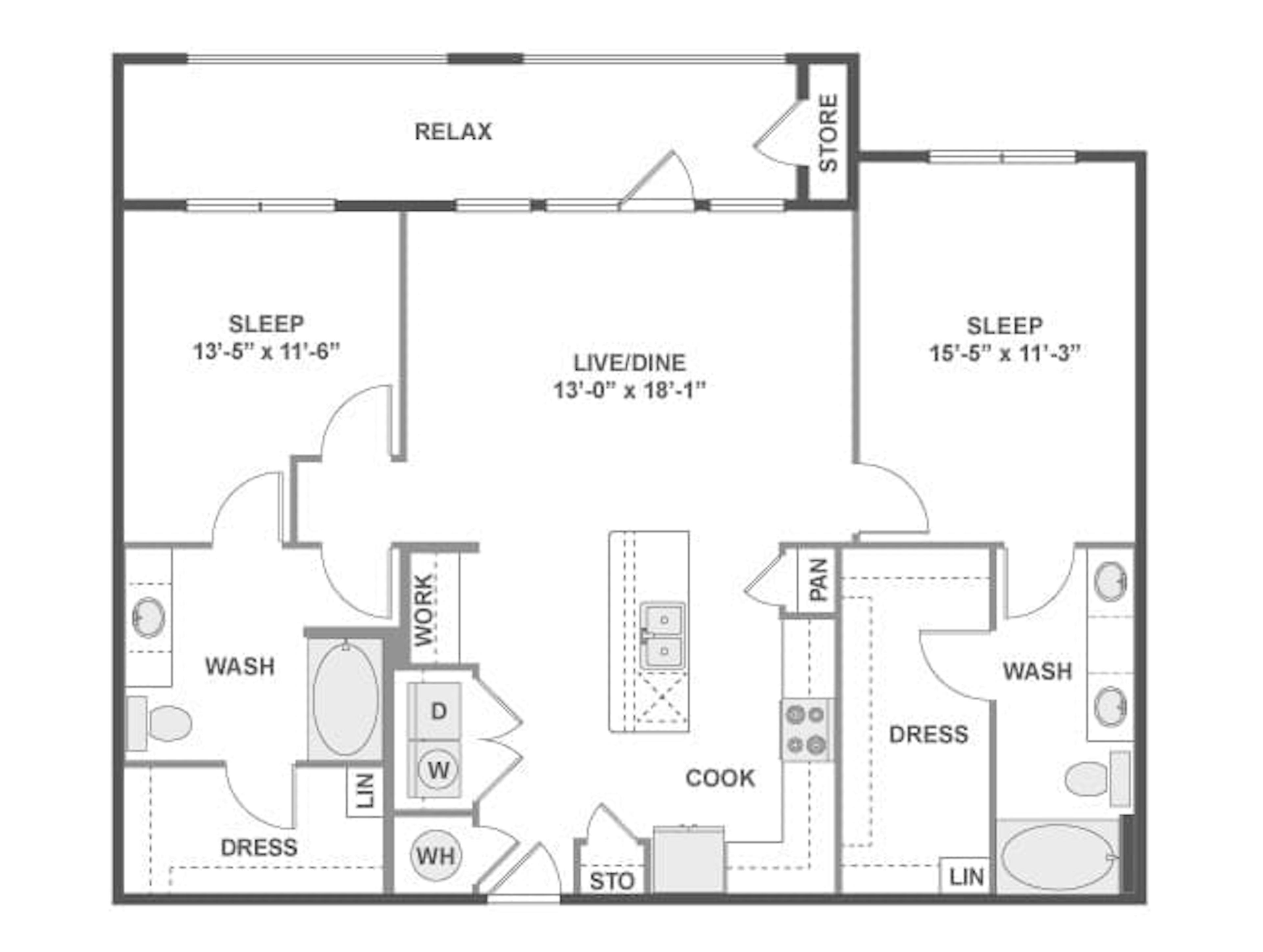 C6a floor plan, 2 Bedroom, 2 Bathroom at AMLI on Riverside apartments