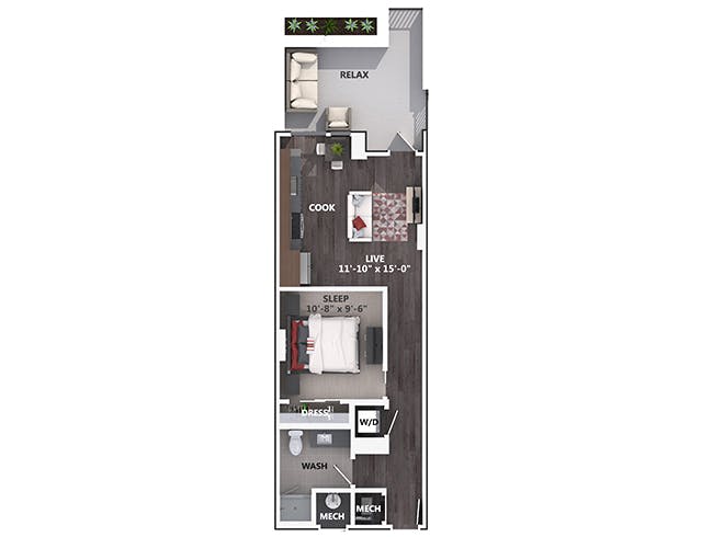 A1 floor plan, 1 Bedroom, 1 Bathroom at AMLI Riverfront Green apartments