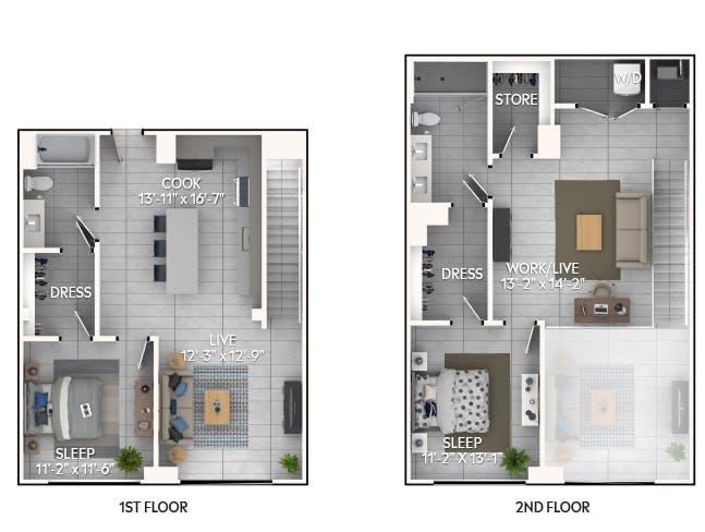 C8DL floor plan, 2 Bedroom, 2 Bathroom, Loft w/ Office/Den at AMLI Wynwood apartments