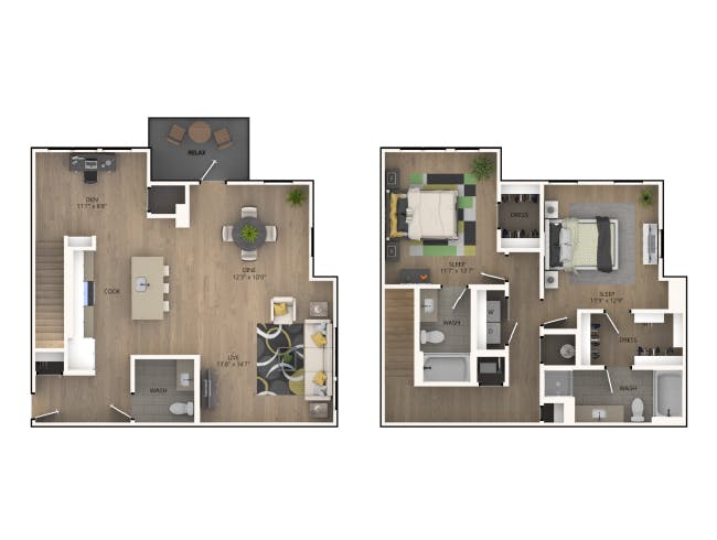 C10T floor plan, 2 Bedroom, 2 Bathroom, Townhome at AMLI RiNo apartments