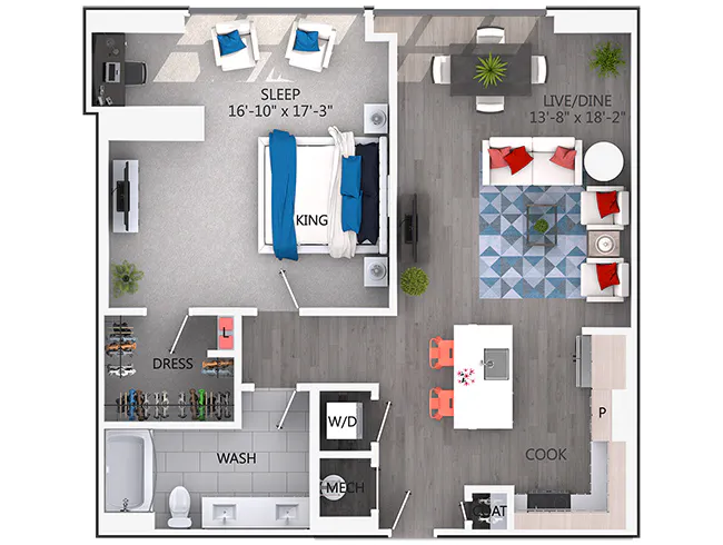 A5c floor plan, 1 Bedroom, 1 Bathroom at AMLI Arts Center apartments
