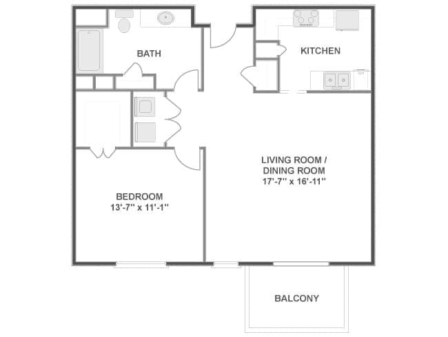 Neches floor plan, 1 Bedroom, 1 Bathroom at AMLI Downtown apartments