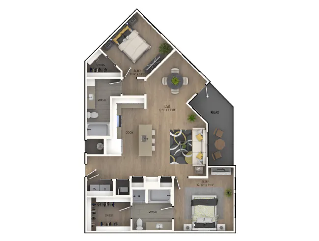 C5d floor plan, 2 Bedroom, 2 Bathroom at AMLI RiNo apartments
