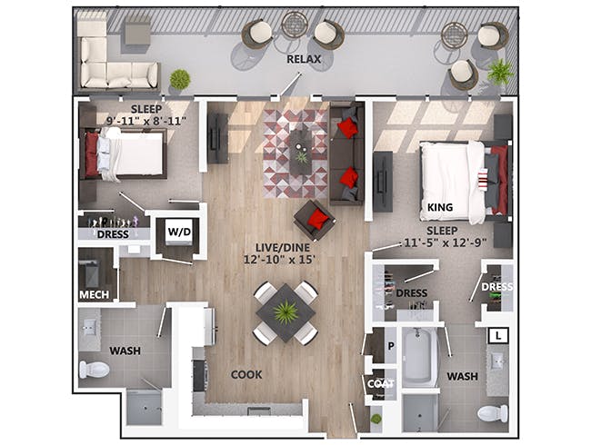 C4 floor plan, 2 Bedroom, 2 Bathroom at AMLI Riverfront Green apartments