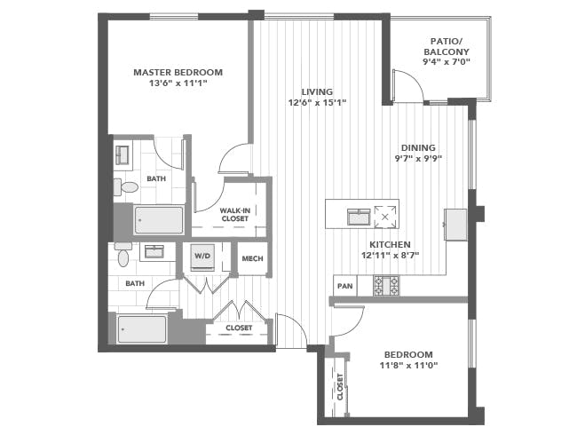 C6a floor plan, 2 Bedroom, 2 Bathroom at AMLI Old Pasadena apartments