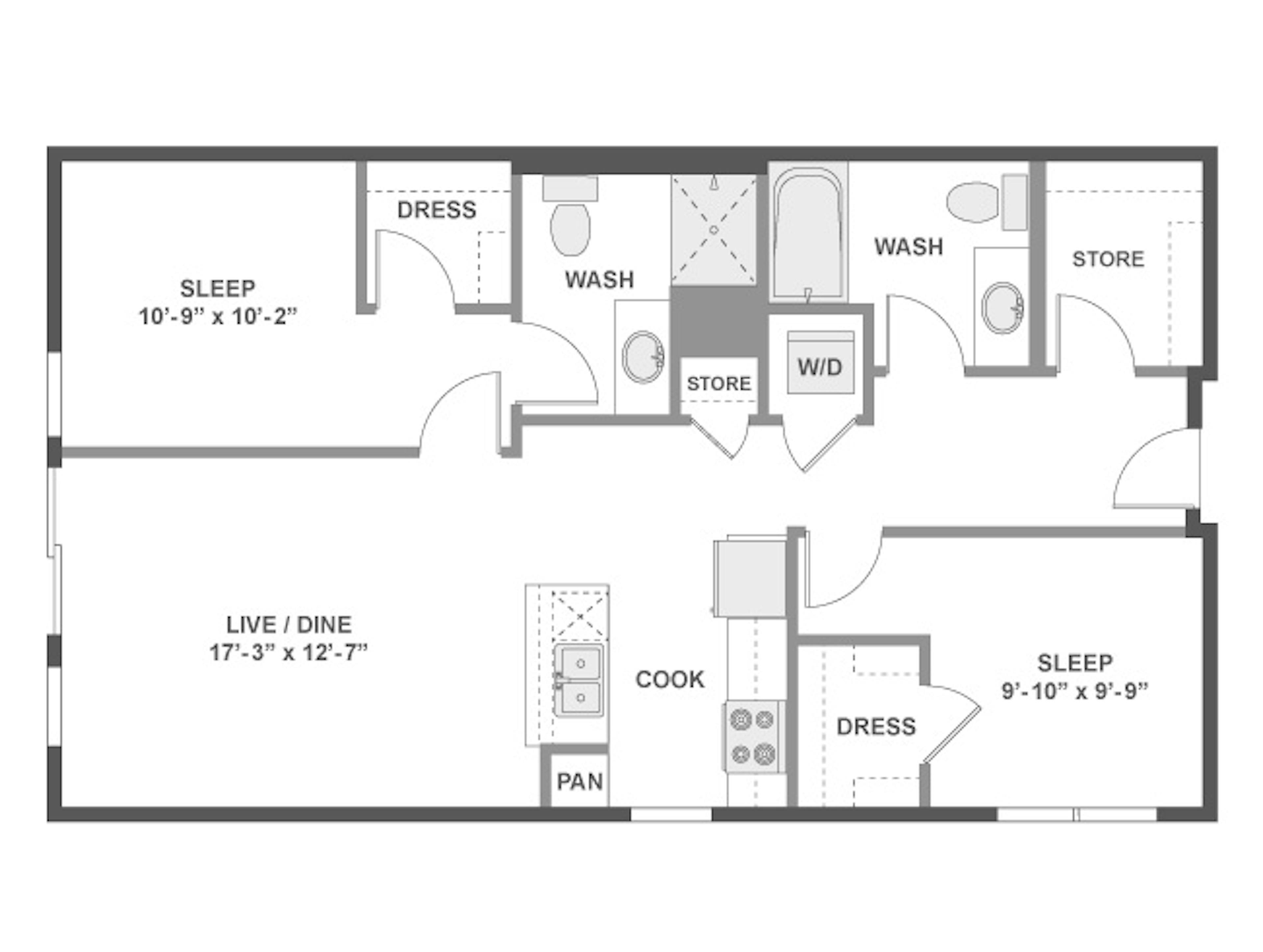 C4 floor plan, 2 Bedroom, 2 Bathroom at AMLI Wallingford apartments