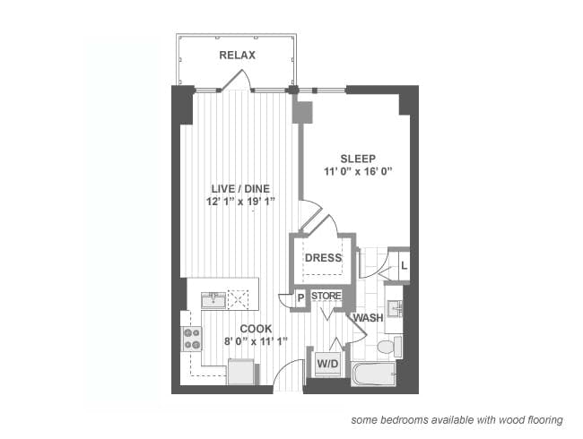 A320 floor plan, 1 Bedroom, 1 Bathroom at AMLI Lofts apartments