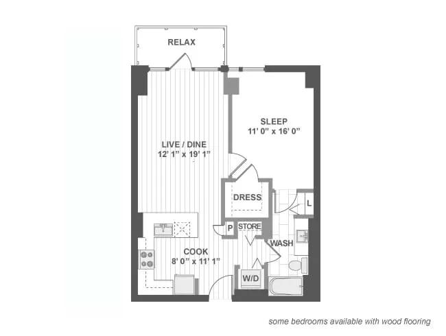 A320 floor plan, 1 Bedroom, 1 Bathroom at AMLI Lofts apartments