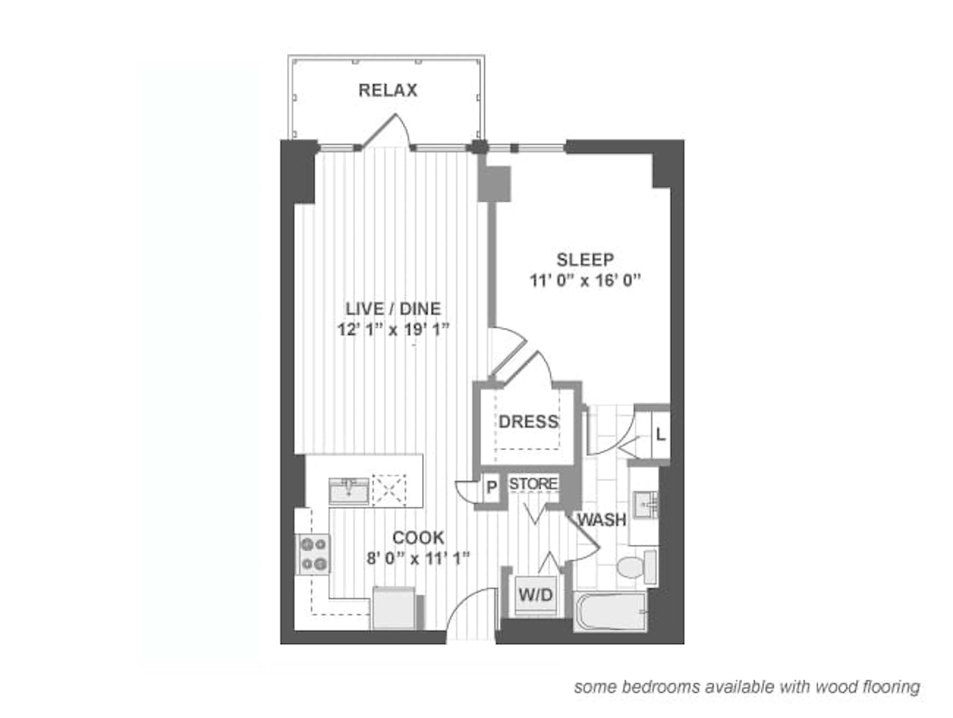 A320 floor plan, 1 Bedroom, 1 Bathroom at AMLI Lofts apartments