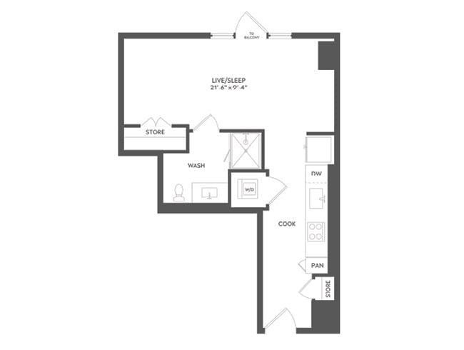 E2 floor plan, Studio, 1 Bathroom at AMLI Art District apartments