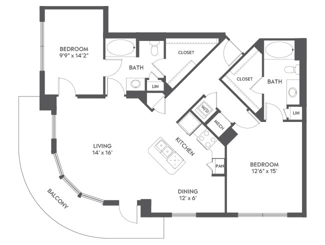 C6b floor plan, 2 Bedroom, 2 Bathroom at AMLI Joya apartments