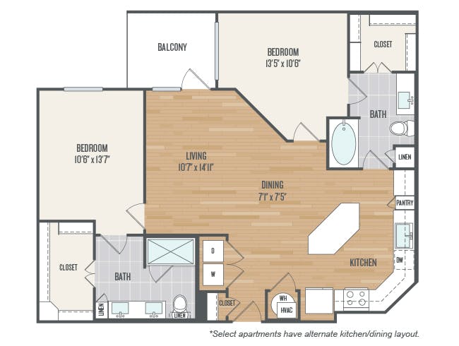 C5b floor plan, 2 Bedroom, 2 Bathroom at AMLI Grapevine apartments