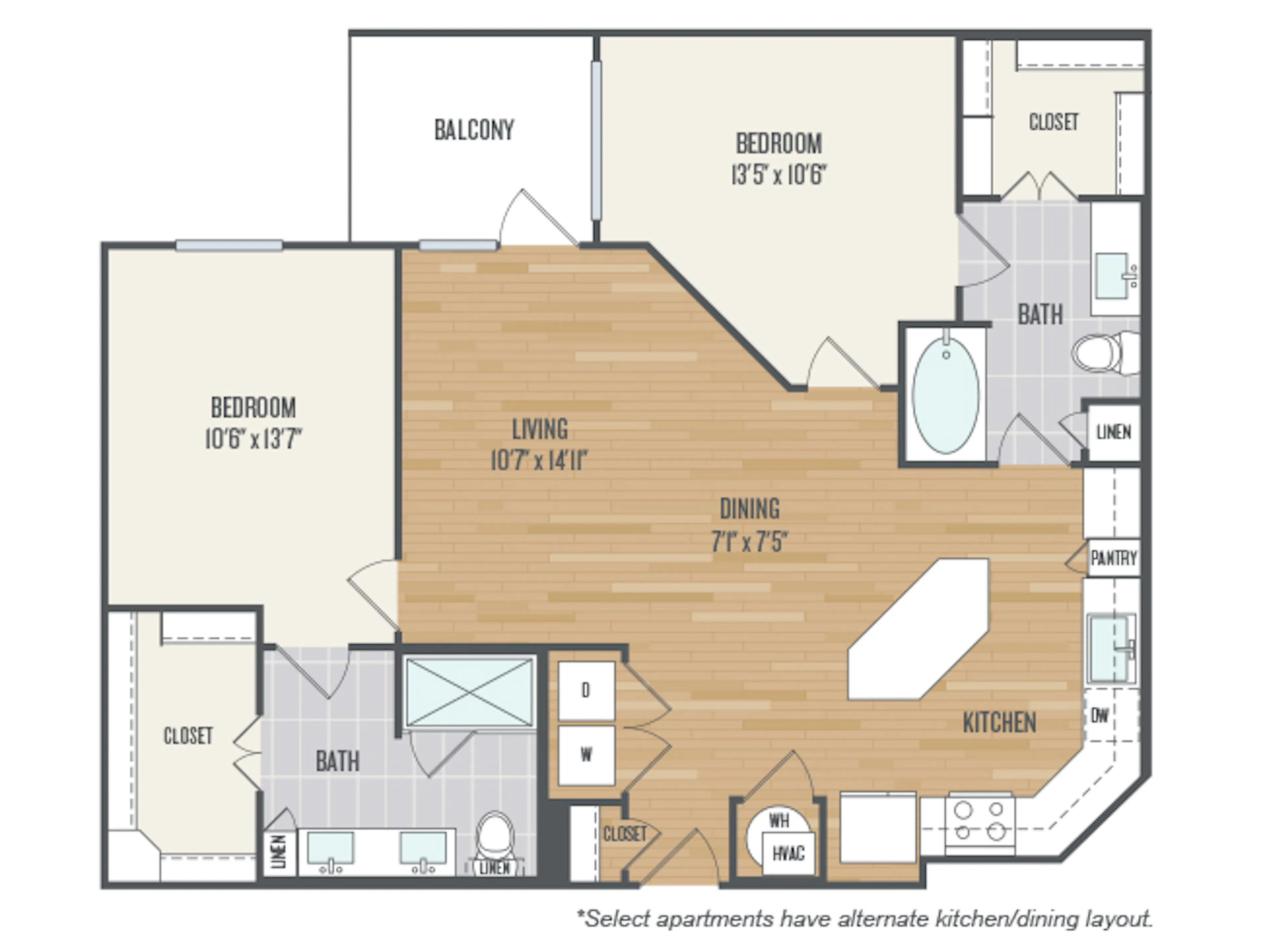 C5b floor plan, 2 Bedroom, 2 Bathroom at AMLI Grapevine apartments