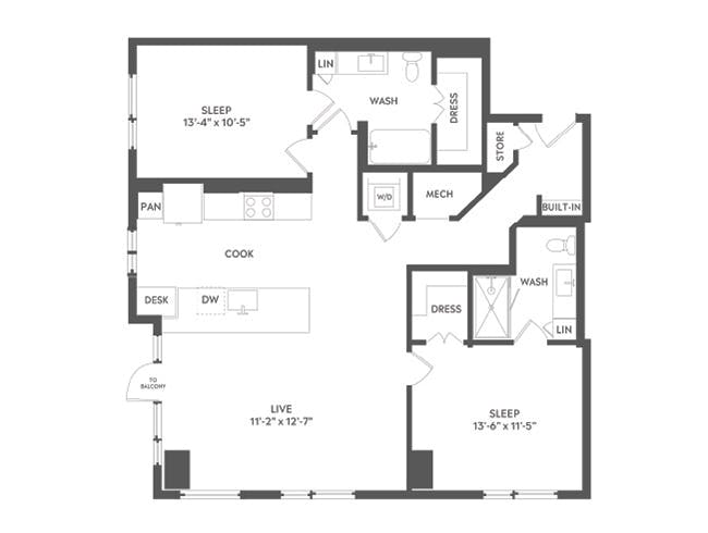 C6a floor plan, 2 Bedroom, 2 Bathroom at AMLI Art District apartments