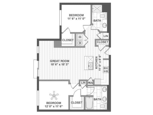 C410 floor plan, 2 Bedroom, 2 Bathroom at AMLI Evanston apartments