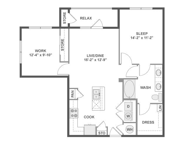 B4 floor plan, 1 Bedroom, 1 Bathroom at AMLI on Riverside apartments