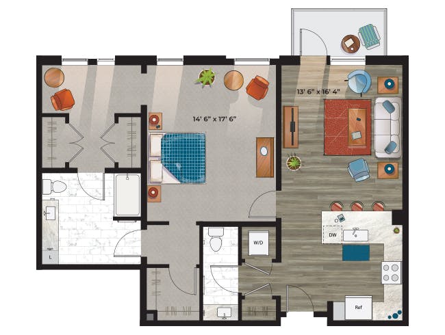 A7a floor plan, 1 Bedroom, 1 Bathroom at AMLI at Uptown apartments
