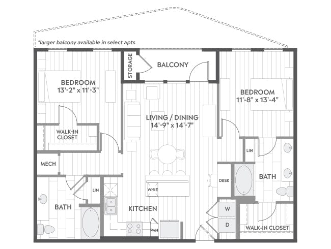 C5d floor plan, 2 Bedroom, 2 Bathroom at AMLI Branch Park apartments