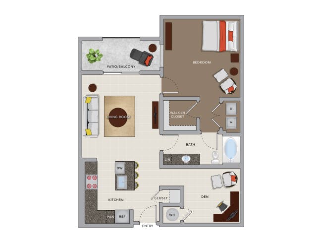 A5bD floor plan, 1 Bedroom, 1 Bathroom, Den/Office at AMLI 8800 apartments