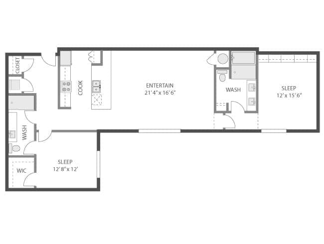 Irwin floor plan, 2 Bedroom, 2 Bathroom at AMLI Old 4th Ward apartments