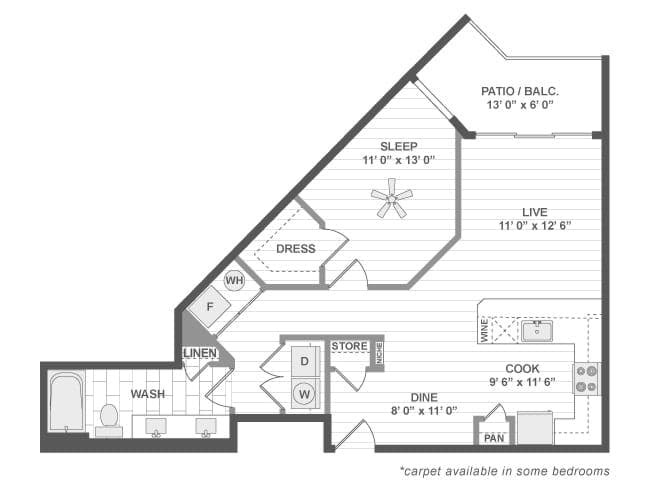 A4c floor plan, 1 Bedroom, 1 Bathroom at AMLI Deerfield apartments