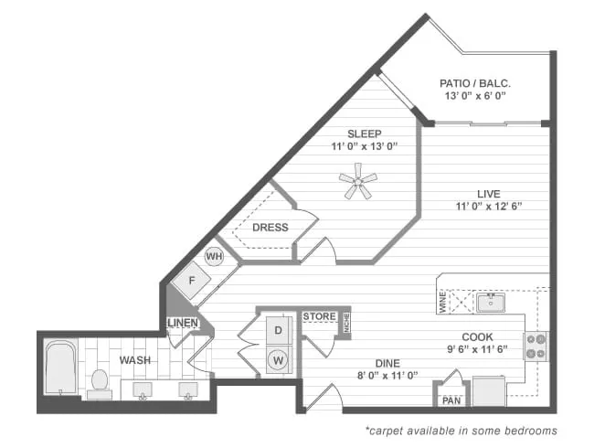 A4c floor plan, 1 Bedroom, 1 Bathroom at AMLI Deerfield apartments
