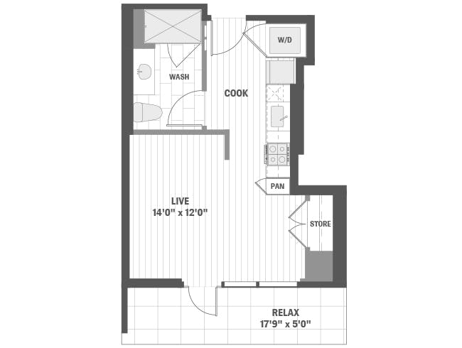 E1c floor plan, Studio, 1 Bathroom at AMLI 808 apartments