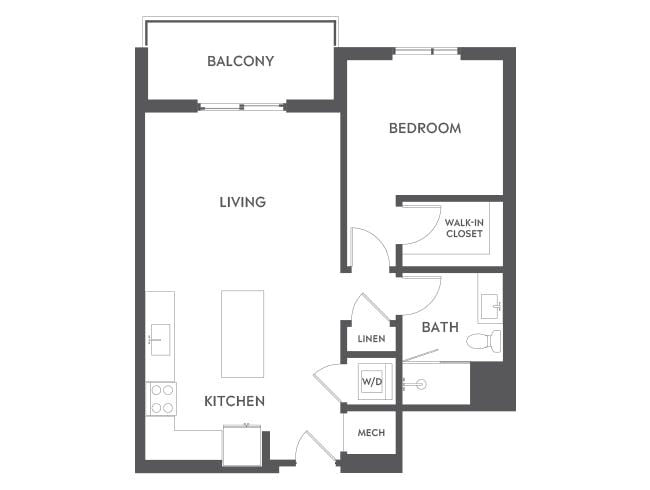 A3b floor plan, 1 Bedroom, 1 Bathroom at AMLI Midtown 29 apartments