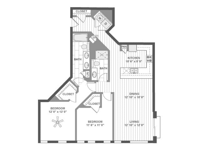 C640 floor plan, 2 Bedroom, 2 Bathroom at AMLI Evanston apartments