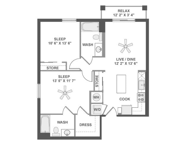 C3c floor plan, 2 Bedroom, 2 Bathroom at AMLI Dadeland apartments