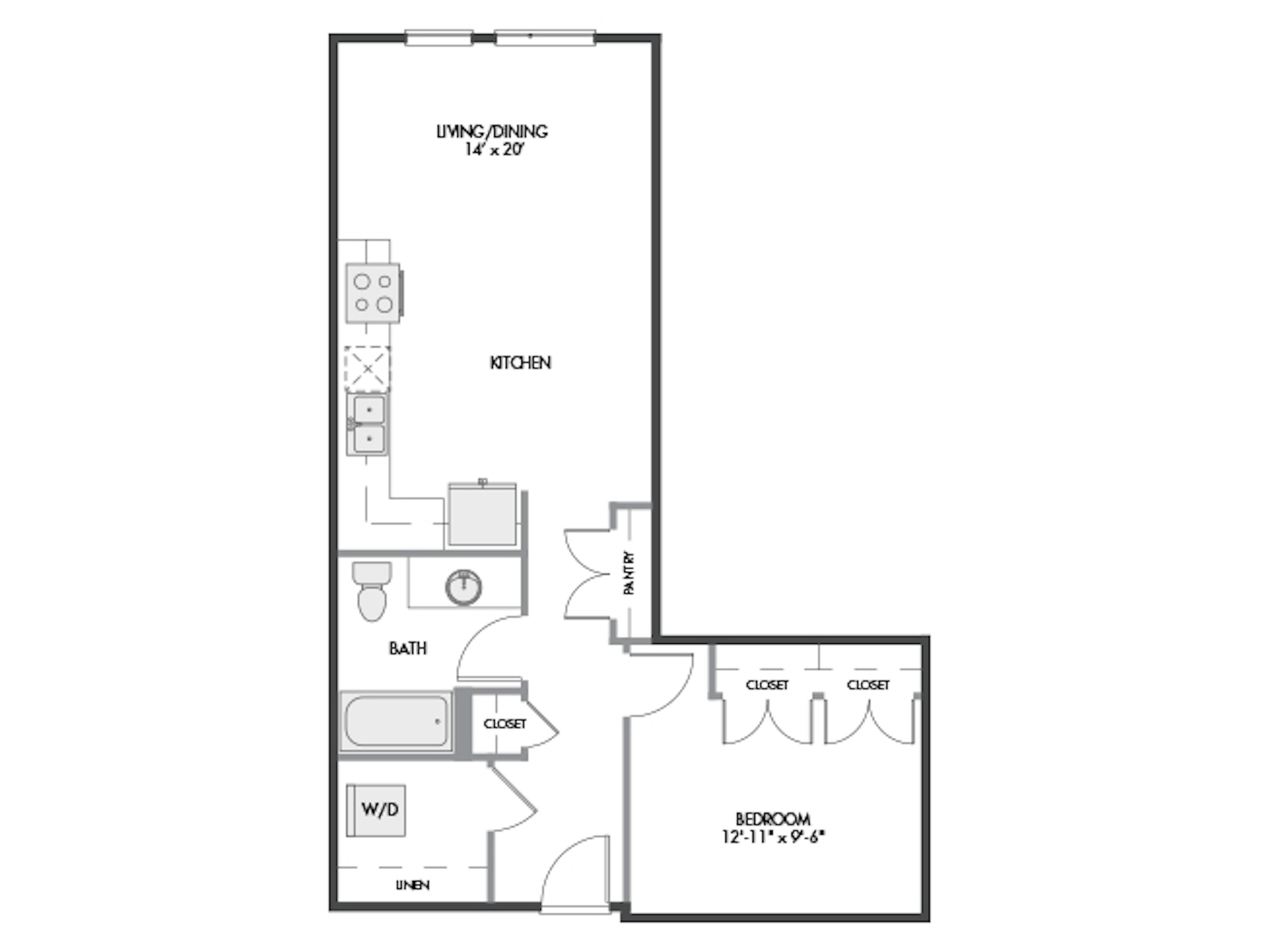 A3b floor plan, 1 Bedroom, 1 Bathroom at AMLI Spring District apartments