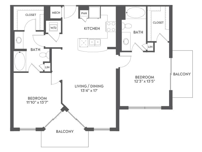 C5a floor plan, 2 Bedroom, 2 Bathroom at AMLI Joya apartments