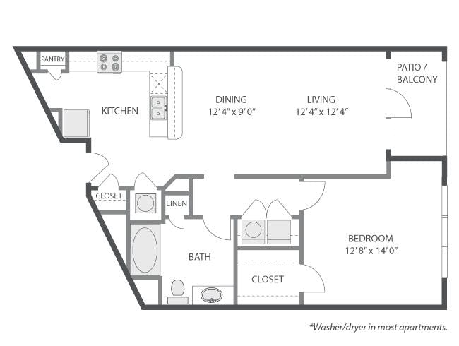 A4a floor plan, 1 Bedroom, 1 Bathroom at AMLI South Shore apartments