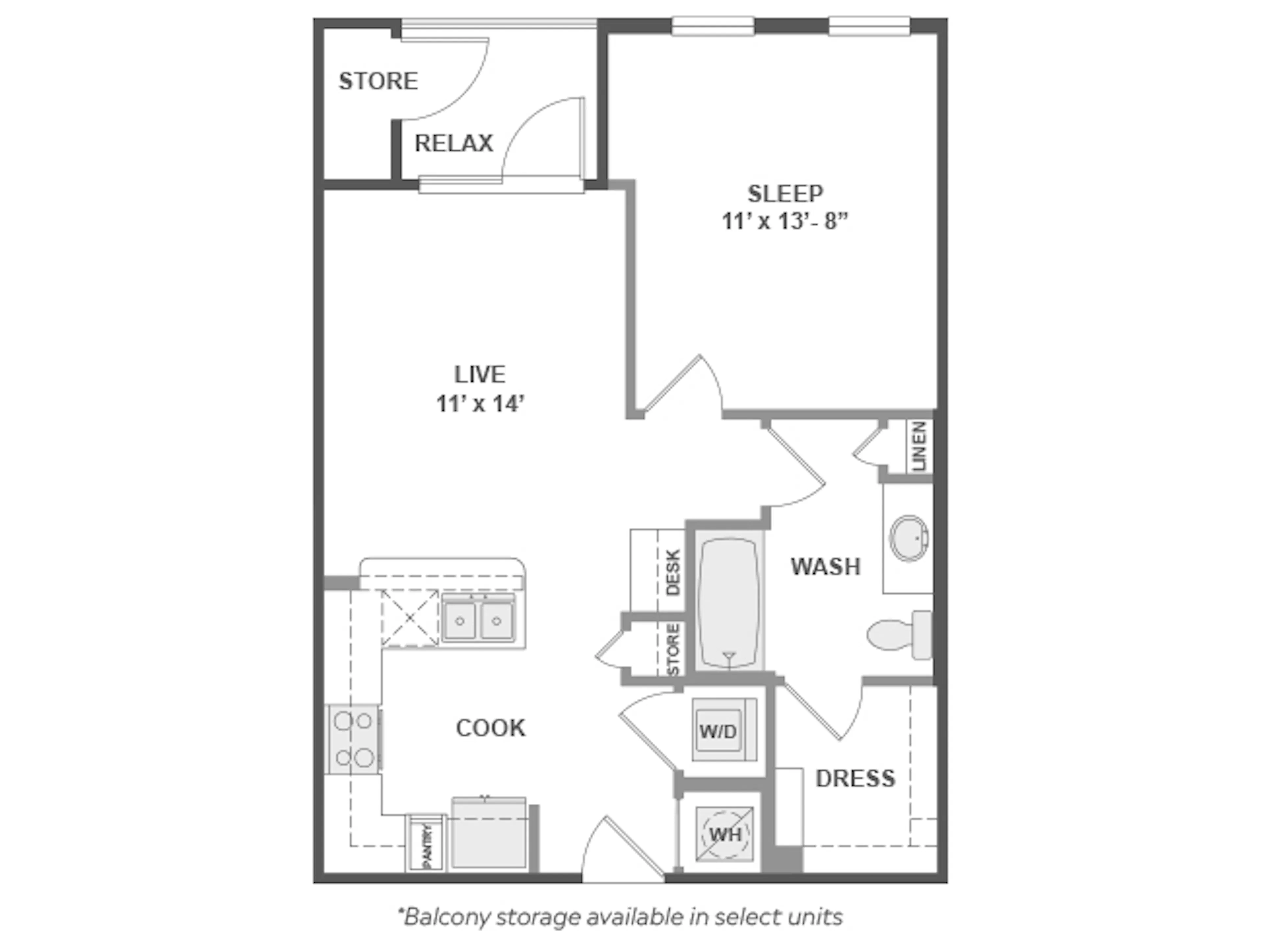 A2a floor plan, 1 Bedroom, 1 Bathroom at AMLI on Aldrich apartments