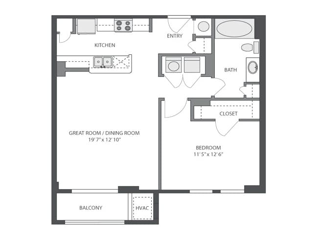 Saddlebrook floor plan, 1 Bedroom, 1 Bathroom at AMLI at Seven Bridges apartments