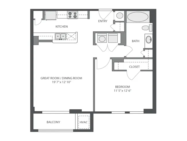 Saddlebrook floor plan, 1 Bedroom, 1 Bathroom at AMLI at Seven Bridges apartments