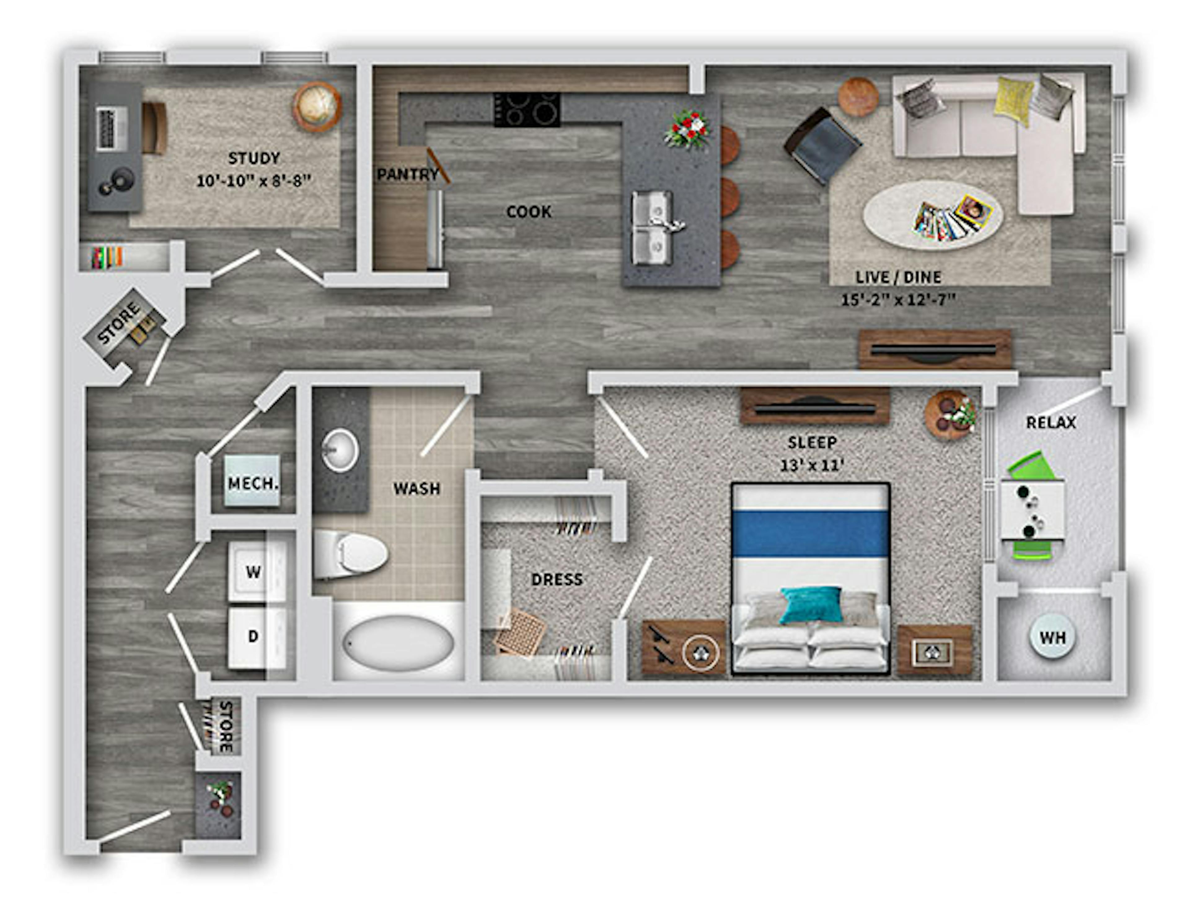 B4 floor plan, 2 Bedroom, 1 Bathroom at AMLI Dry Creek apartments