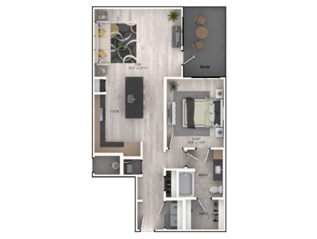 A4c floor plan, 1 Bedroom, 1 Bathroom at AMLI RiNo apartments