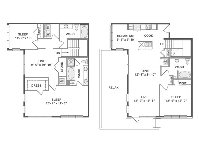 D10T floor plan, 3 Bedroom, 2 Bathroom, Townhome at AMLI on Aldrich apartments
