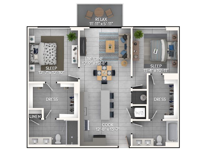 C5a floor plan, 2 Bedroom, 2 Bathroom at AMLI Wynwood apartments