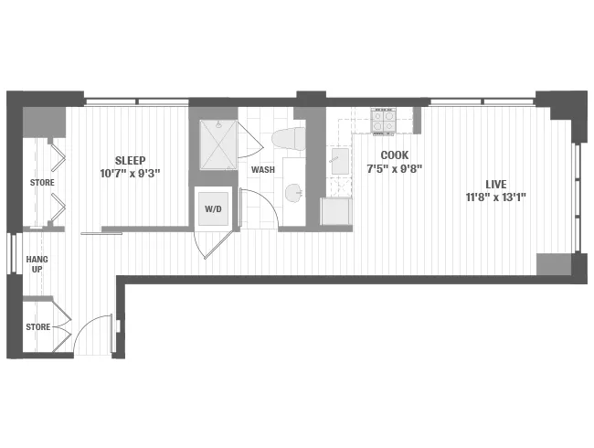 A3 floor plan, 1 Bedroom, 1 Bathroom at AMLI 808 apartments